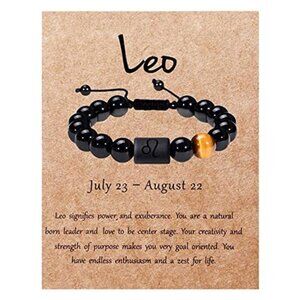 Zodiac Bracelet for Men Women Black Onyx Beaded Star Sign Constellation Gift